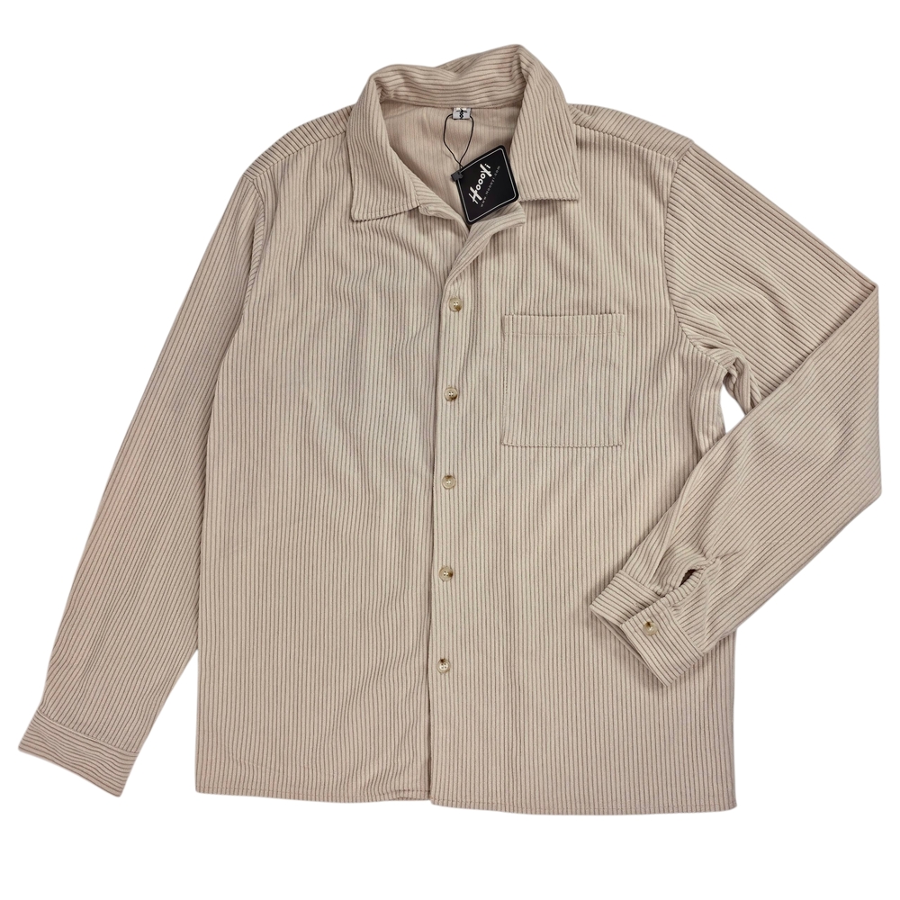 Hoooyi Long Sleeve Corduroy Cuban Collar Shirt Button Up Mens Size S Small